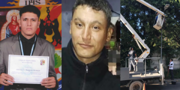 Joaquín Ortega (izquierda) y Roberto Mora (centro) murieron electrocutados mientras pintaban un poste de luz en San Miguel. (Foto: gentileza Noelia Ortega y Edgardo López).